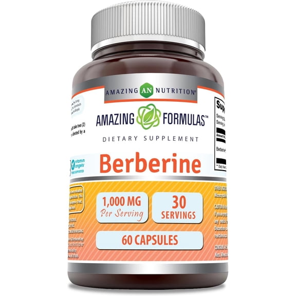 Amazing Formulas Berberine 1000mg Per Serving 60 Capsules Supplement | Non GMO | Gluten Free | Made in USA