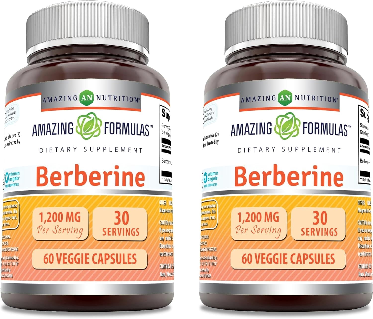 Amazing Formulas Berberine 1200 mg per Serving 120 Veggie Capsules Supplement | Non GMO | Gluten Free | Made in USA | Pack of 2