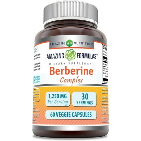 Amazing Formulas Berberine 1250 Mg Per Serving 60 Veggie Capsules | With Bitter Melon & Banaba Extract Complex | Non-GMO | Gluten-Free | Ideal for Vegetarians