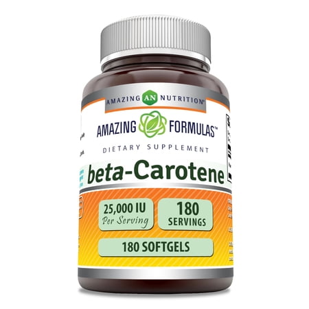 Amazing Formulas Beta Carotene 25,000 IU Per Serving 180 Softgels Supplement | Non-GMO | Gluten Free
