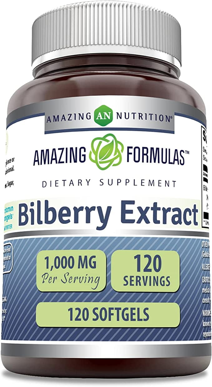 Amazing Formulas Bilberry Extract Supplement 1000 Mg 120 Softgels