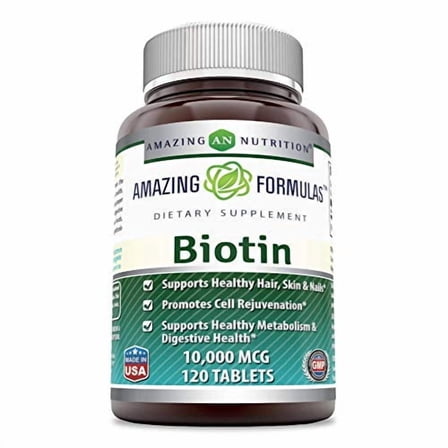 Amazing Formulas Biotin 10,000 mcg 120 Tablets Supplement | Vitamin B7 | Non-GMO | Gluten Free | Made in USA