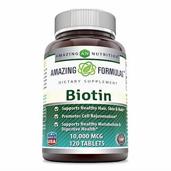 Amazing Formulas Biotin 10,000 mcg 120 Tablets Supplement | Vitamin B7 | Non-GMO | Gluten Free | Made in USA