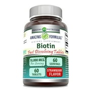 Amazing Formulas Biotin 10,000 mcg 60 Tablets Strawberry Flavor | Fast Dissolve Tablets | Non-GMO | Gluten Free Supplement | Made in USA