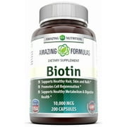 Amazing Formulas Biotin 10000mcg 200 Veggie Capsules Supplement | Non GMO | Gluten Free | Suitable for Vegetarians