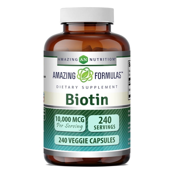 Amazing Formulas Biotin 10000 Mcg Per Serving 240 Veggie Capsules Supplement | Vitamin B7 Supplement | Non-GMO | Gluten Free