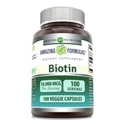 Amazing Formulas Biotin 10000mcg 100 Veggie Capsules Supplement | Non-GMO | Gluten Free | Made in USA