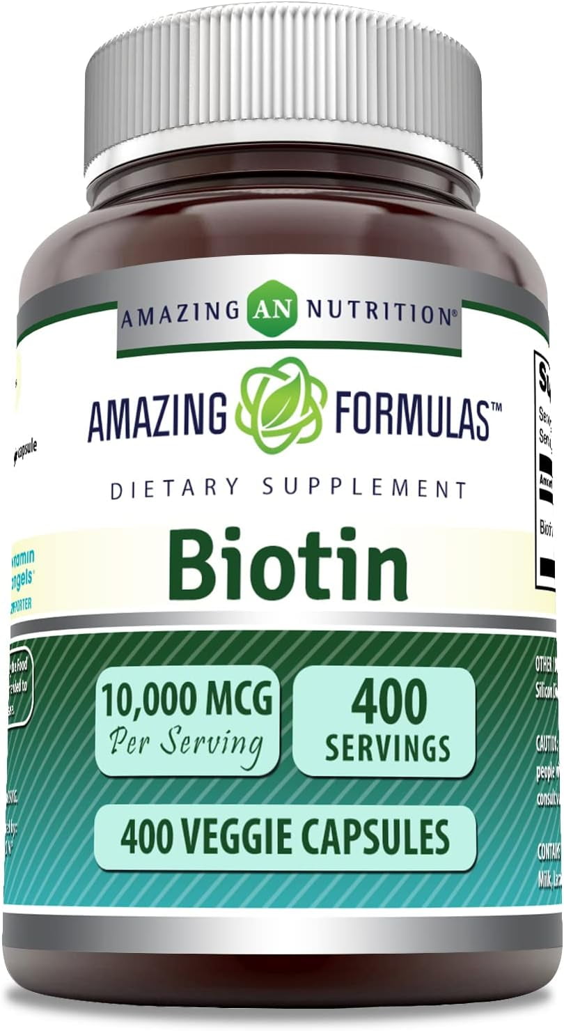 Amazing Formulas Biotin 10000mcg Per Serving 400 Veggie Capsules Supplement | Non GMO | Gluten Free | Made in USA | Suitable for Vegetarians