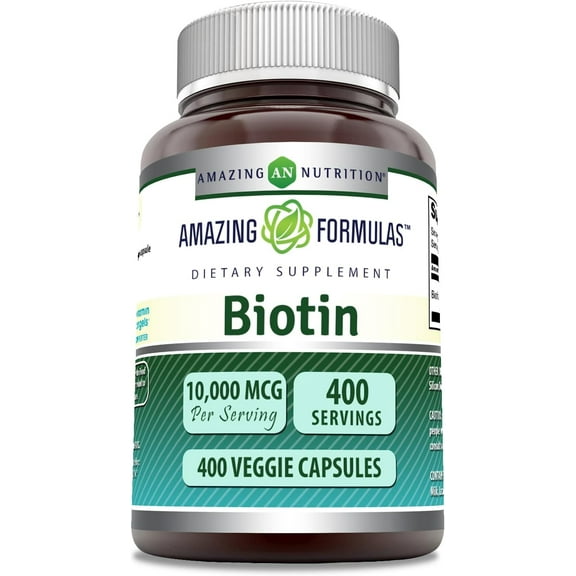 Amazing Formulas Biotin 10000mcg Per Serving 400 Veggie Capsules Supplement | Non GMO | Gluten Free | Made in USA | Suitable for Vegetarians