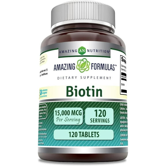 Amazing Formulas Biotin 15000 Mcg Per Serving 120 Tablets Supplement | Vitamin B7 | Non-GMO | Gluten Free | Made in USA
