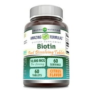 Amazing Formulas Biotin Fast Dissolving 10000MCG 60 Tablets Supplement | Citrus Flavor | Vitamin B7 | Non-GMO | Gluten Free | Made in USA