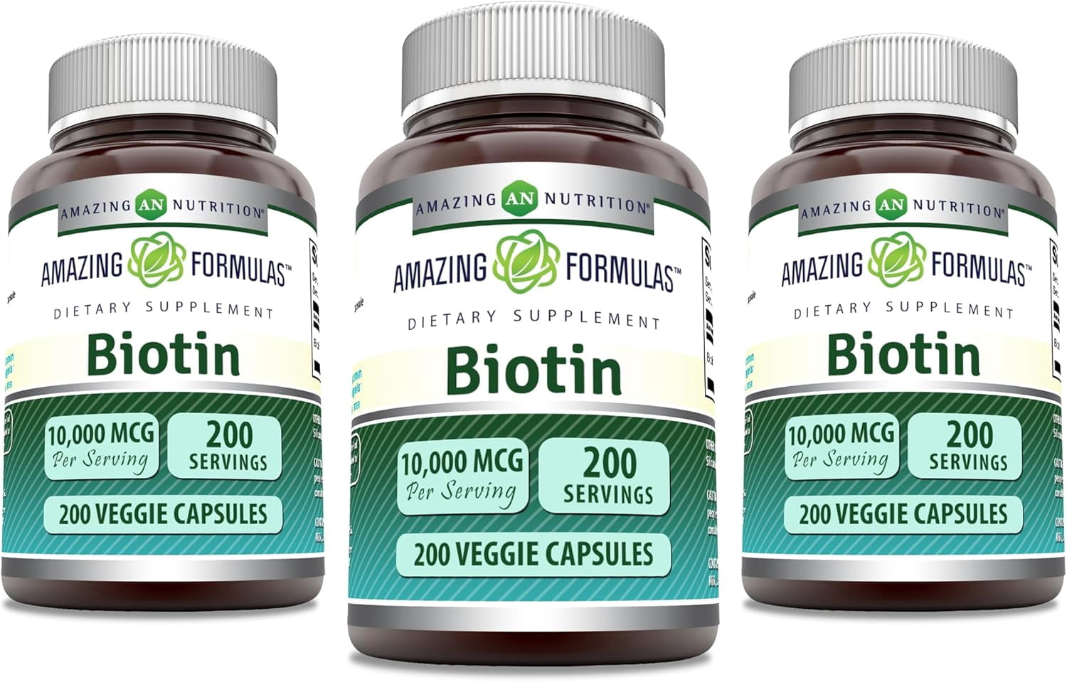 Amazing Formulas Biotin 10000mcg Per Serving 200 Veggie Capsules Supplement | Non GMO | Gluten Free | Made in USA | Suitable for Vegetarians |Pack of 3