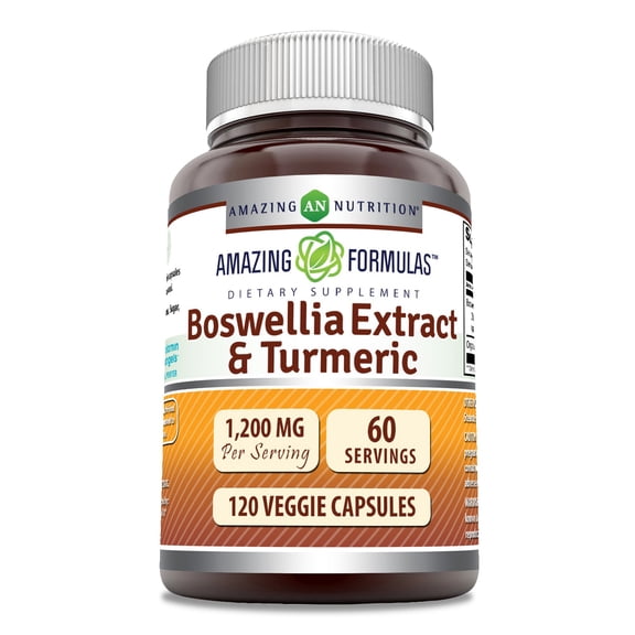 Amazing Formulas Boswellia Extract & Turmeric 1200mg Per Serving 120 Veggie Capsules Supplement | Non-GMO | Gluten Free | Suitable for Vegetarians