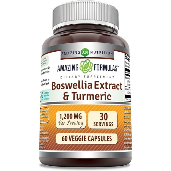 Amazing Formulas Boswellia Extract & Turmeric 1200mg Per Serving 60 Veggie Capsules Supplement | Non-GMO | Gluten Free | Made in USA | Suitable for Vegetarians