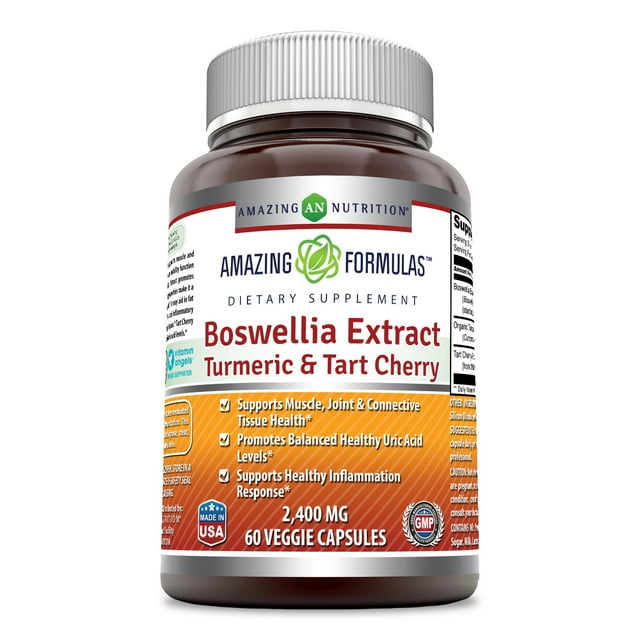 Amazing Formulas Boswellia Extract Turmeric & Tart Cherry 2400mg Veggie Capsules (60 Count) (Non