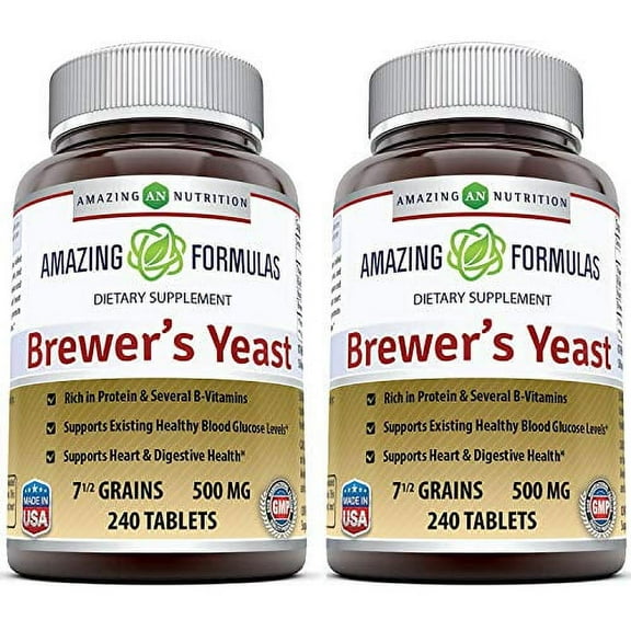 Amazing Formulas Brewers Yeast 1500mg Per Serving 240 Tablets Supplement | Non-GMO | Gluten Free | Made in USA | Pack of 2