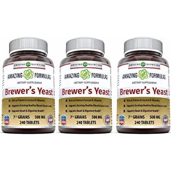 Amazing Formulas Brewers Yeast 1500mg Per Serving 240 Tablets Supplement | Non-GMO | Gluten Free | Made in USA | Pack of 3
