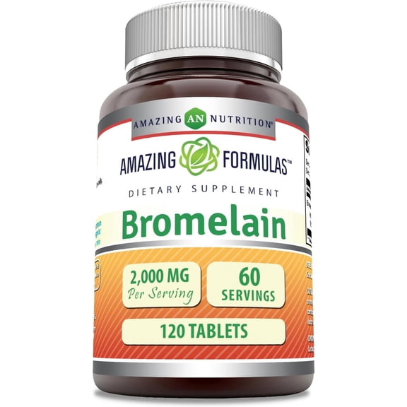 Amazing Formulas Bromelain 2000 mg Per Serving 120 Tablets Supplement | 1200 GDU | 60 Servings | Non-GMO | Gluten Free
