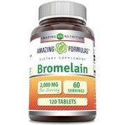 Amazing Formulas Bromelain 2000 mg Per Serving 120 Tablets Supplement | 1200 GDU | 60 Servings | Non-GMO | Gluten Free