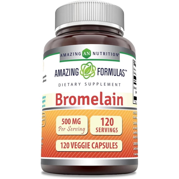 Amazing Formulas Bromelain 500 Mg (2400 GDU) Per Serving 120 Veggie Capsules Supplement | Non-GMO | Gluten Free | Ideal for Vegetarians