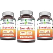 Amazing Formulas Bromelain 500 Mg 2400 GDU Per Serving 120 Veggie Capsules Supplement | Non-GMO | Gluten Free | Ideal for Vegetarians | Pack of 3