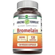 Amazing Formulas Bromelain 500mg 2400 GDU, 120 Veggie Capsules | Non-GMO | Gluten Free | Made in USA | Ideal for Vegetarians