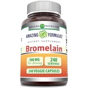 Amazing Formulas Bromelain 500 Mg (2400 GDU) Per Serving 240 Veggie Capsules Supplement | Non-GMO | Gluten Free | Ideal for Vegetarians
