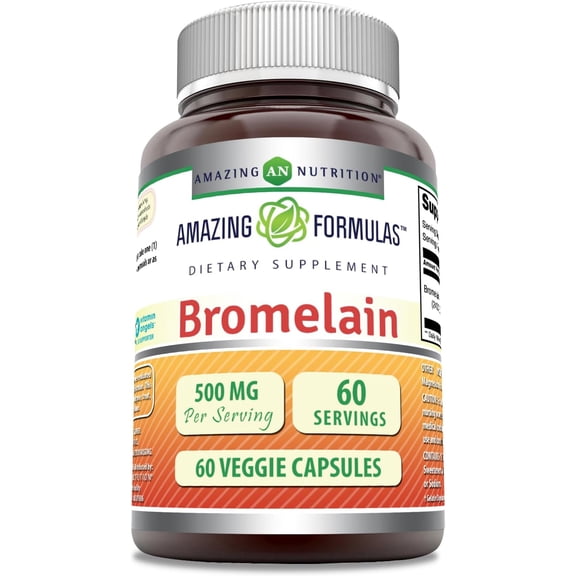 Amazing Formulas Bromelain 500mg (2400 GDU) Per Serving 60 Veggie Capsules Supplement | Non-GMO | Gluten Free | Made in USA | Ideal for Vegetarians