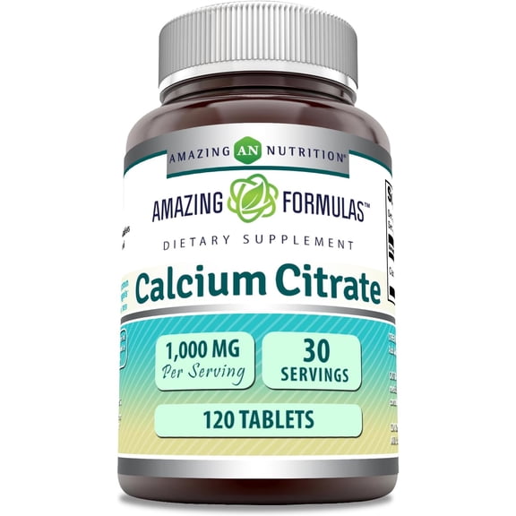 Amazing Formulas Calcium Citrate 1000mg Per Serving 120 Tablets Supplement | Non-GMO | Gluten Free