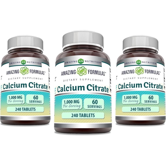 Amazing Formulas Calcium Citrate 1000mg Per Serving 240 Tablets Supplement | Non-GMO | Gluten Free | Pack of 3
