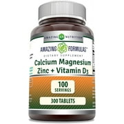Amazing Formulas Calcium Magnesium Zinc + D3 300 Tablets Supplement | Calcium 1000mg - Magnesium 400mg - Zinc 25mg Plus Vitamin D3 600 IU | Non-GMO | Gluten-Free