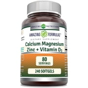 Amazing Formulas Calcium Magnesium Zinc + Vitamin D3 240 Softgels Supplement | Calcium 1000mg - Magnesium 500mg - Zinc 10mg Plus Vitamin D3 750 IU | Non-GMO | Gluten-Free