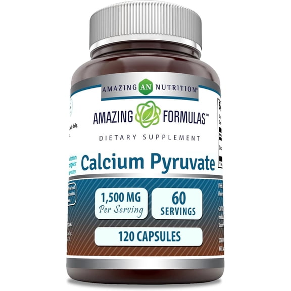 Amazing Formulas Calcium Pyruvate 1500mg Per Serving 120 Capsules Supplement | Non-GMO | Gluten Free