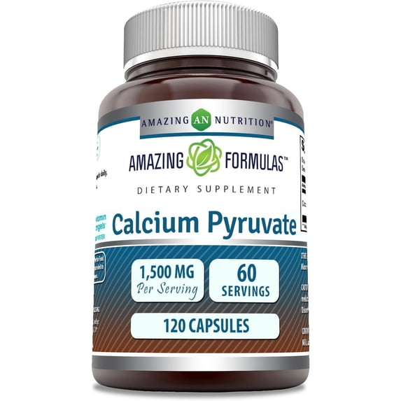 Amazing Formulas Calcium Pyruvate 1500mg Per Serving 120 Capsules Supplement | Non-GMO | Gluten Free