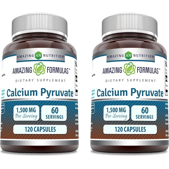 Amazing Formulas Calcium Pyruvate 1500mg Per Serving 120 Capsules Supplement | Non-GMO | Gluten Free | Pack of 2