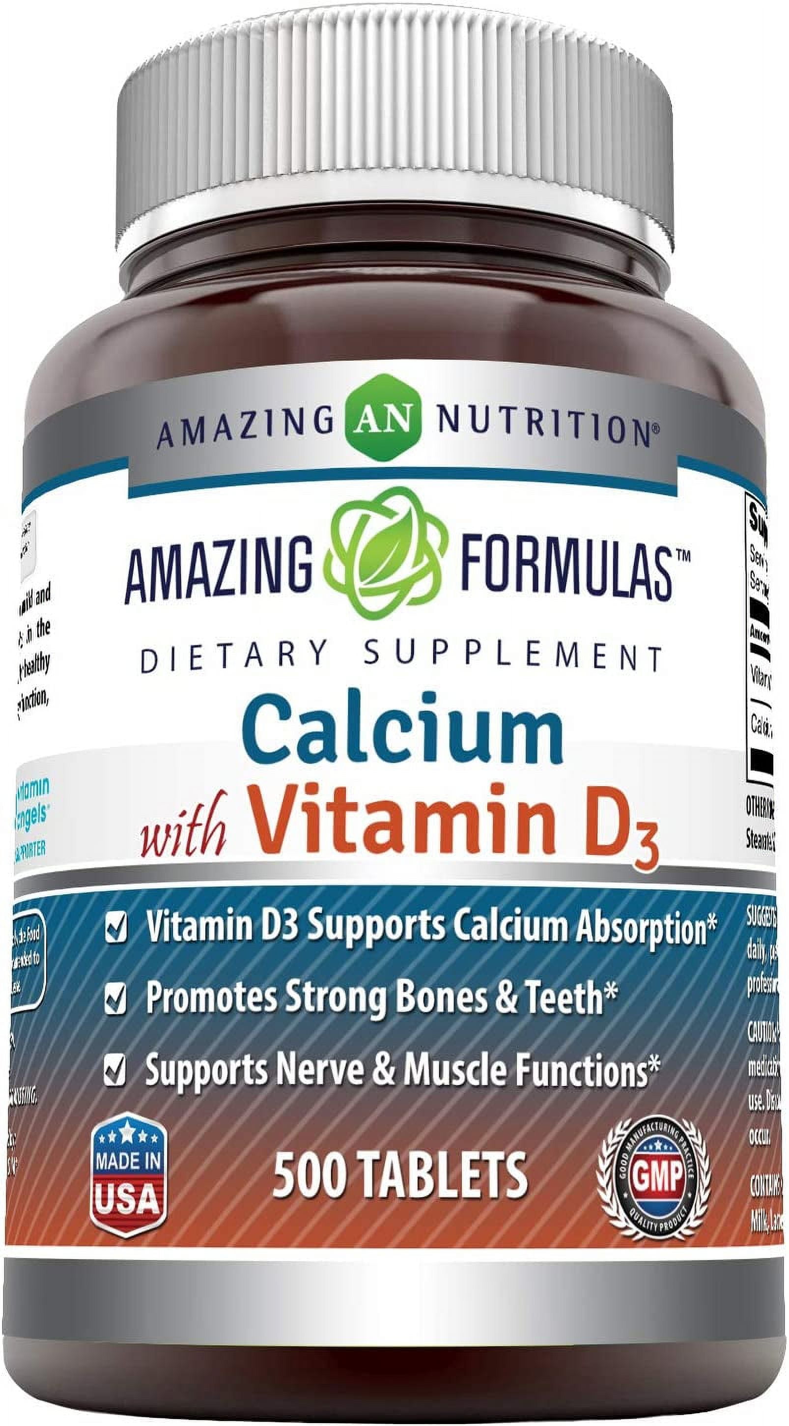 Amazing Formulas Calcium with Vitamin D3 500 Tablets Supplement | Non ...