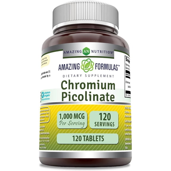 Amazing Formulas Chromium Picolinate 1000mcg Per Serving 120 Tablets Supplement | Non-GMO | Gluten Free