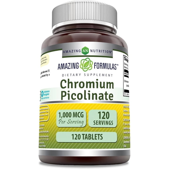 Amazing Formulas Chromium Picolinate 1000mcg Per Serving 120 Tablets Supplement | Non-GMO | Gluten Free