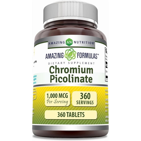 Amazing Formulas Chromium Picolinate 1000mcg Per Serving 360 Tablets Supplement | Non-GMO | Gluten Free