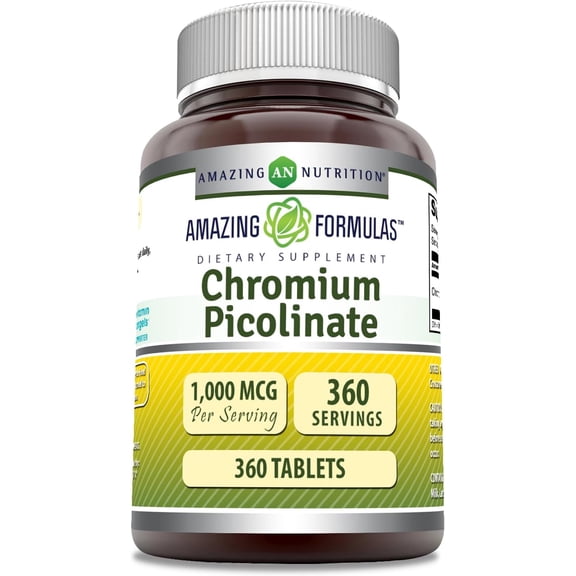 Amazing Formulas Chromium Picolinate 1000mcg Per Serving 360 Tablets Supplement | Non-GMO | Gluten Free