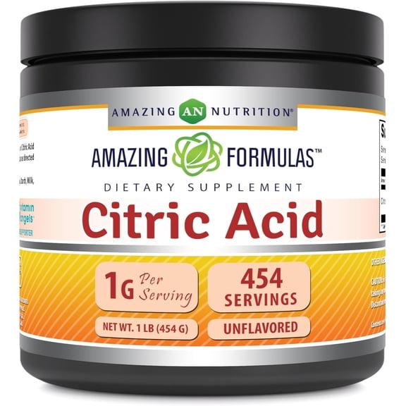 Amazing Formulas Citric Acid 1000mg Per Serving 1Lbs Powder Dietary Supplement | Non-GMO | Gluten Free | Made in USA