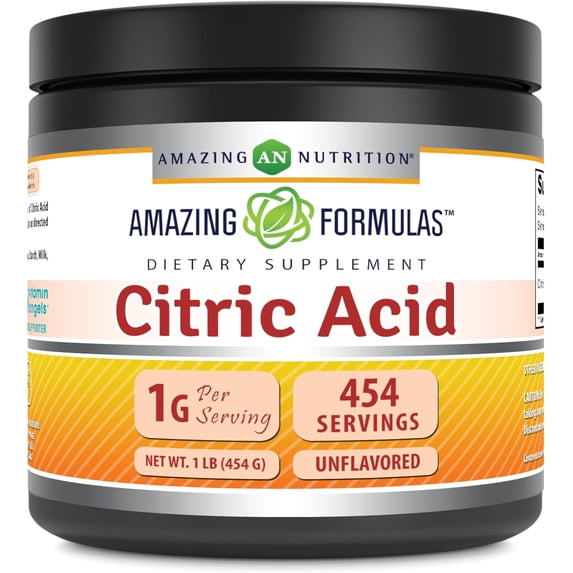 Amazing Formulas Citric Acid 1000mg Per Serving 1Lbs Powder Dietary Supplement | Non-GMO | Gluten Free