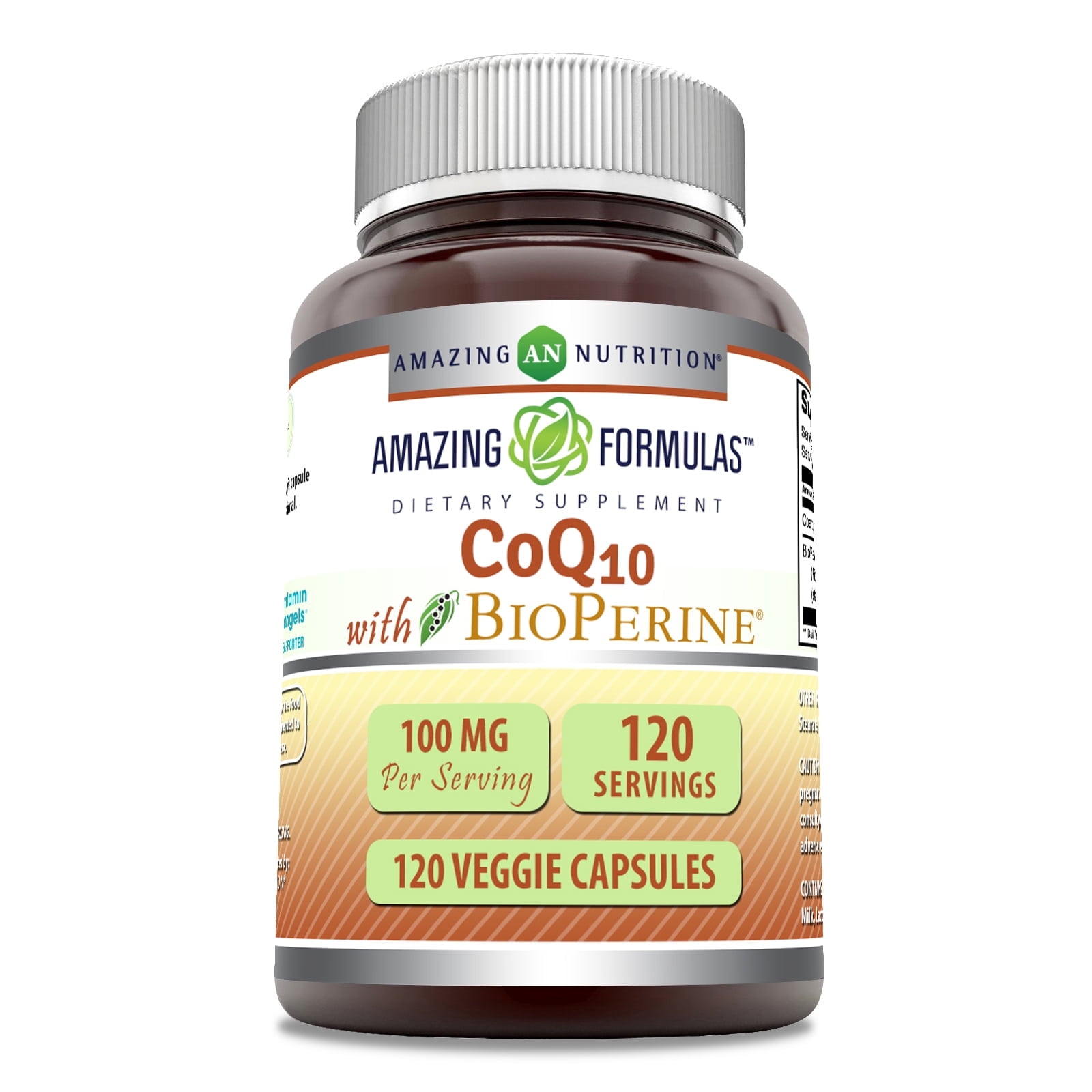 Amazing Formulas CoQ10 with Bioperine 100mg 120 Veggie Capsules | With 100mg of CoQ10 & 5Mg Bioperine | Non-GMO | Gluten Free | Made in USA