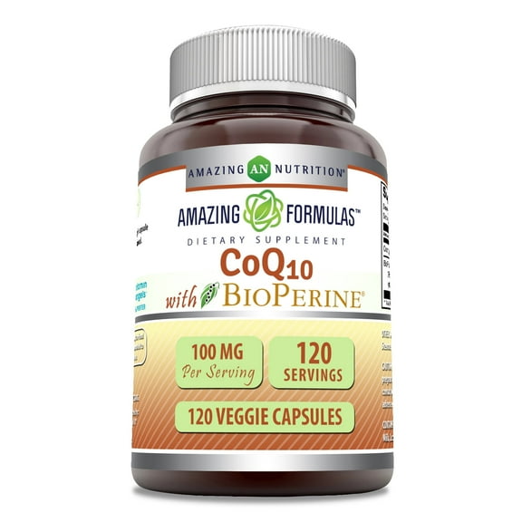 Amazing Formulas CoQ10 with Bioperine 100mg 120 Veggie Capsules | With 100mg of CoQ10 & 5Mg Bioperine | Non-GMO | Gluten Free | Made in USA