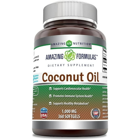 Amazing Formulas Coconut Oil - 1000 Mg, 360 Softgels - Supports Healthy Weight Management - Promotes Immune Function - Supports Healthy Metabolism.