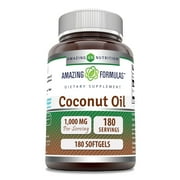 Amazing Formulas Extra Virgin Coconut Oil 1000mg Per Serving 180 Softgels Supplement | Non-GMO | Gluten Free