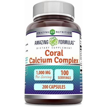 Amazing Formulas Coral Calcium Complex 1000 Mg Per Serving 200 Capsules Supplement | Non-GMO | Gluten-Free