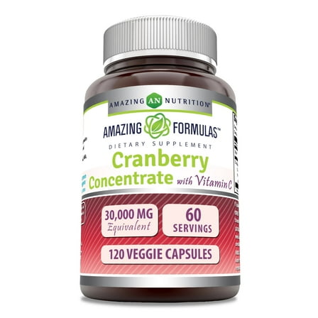Amazing Formulas Cranberry Concentrate with Vitamin C 30000mg Per Serving 120 Veggie Capsules Supplement | Non-GMO | Gluten Free | Made in USA