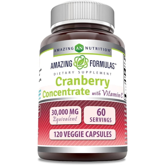 Amazing Formulas Cranberry Concentrate with Vitamin C 30000mg Per Serving 120 Veggie Capsules Supplement | Non-GMO | Gluten Free | Ideal for Vegetarians