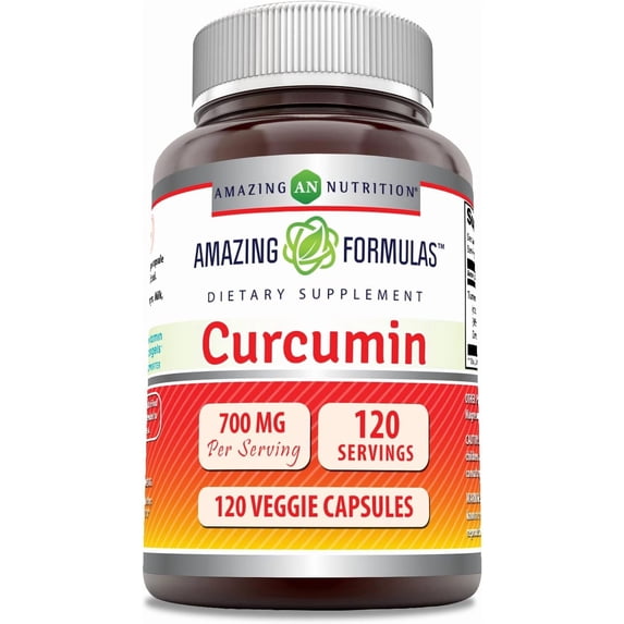 Amazing Formulas Curcumin 700mg Per Serving 120 Veggie Capsules Supplement | Standardized to 95% Curcuminoids | Non-GMO | Gluten Free | Ideal for Vegetarians